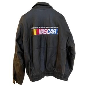 Vintage Luna Pier NASCAR Gatorade Genuine Leather Bomber Jacket Mens XL Black
